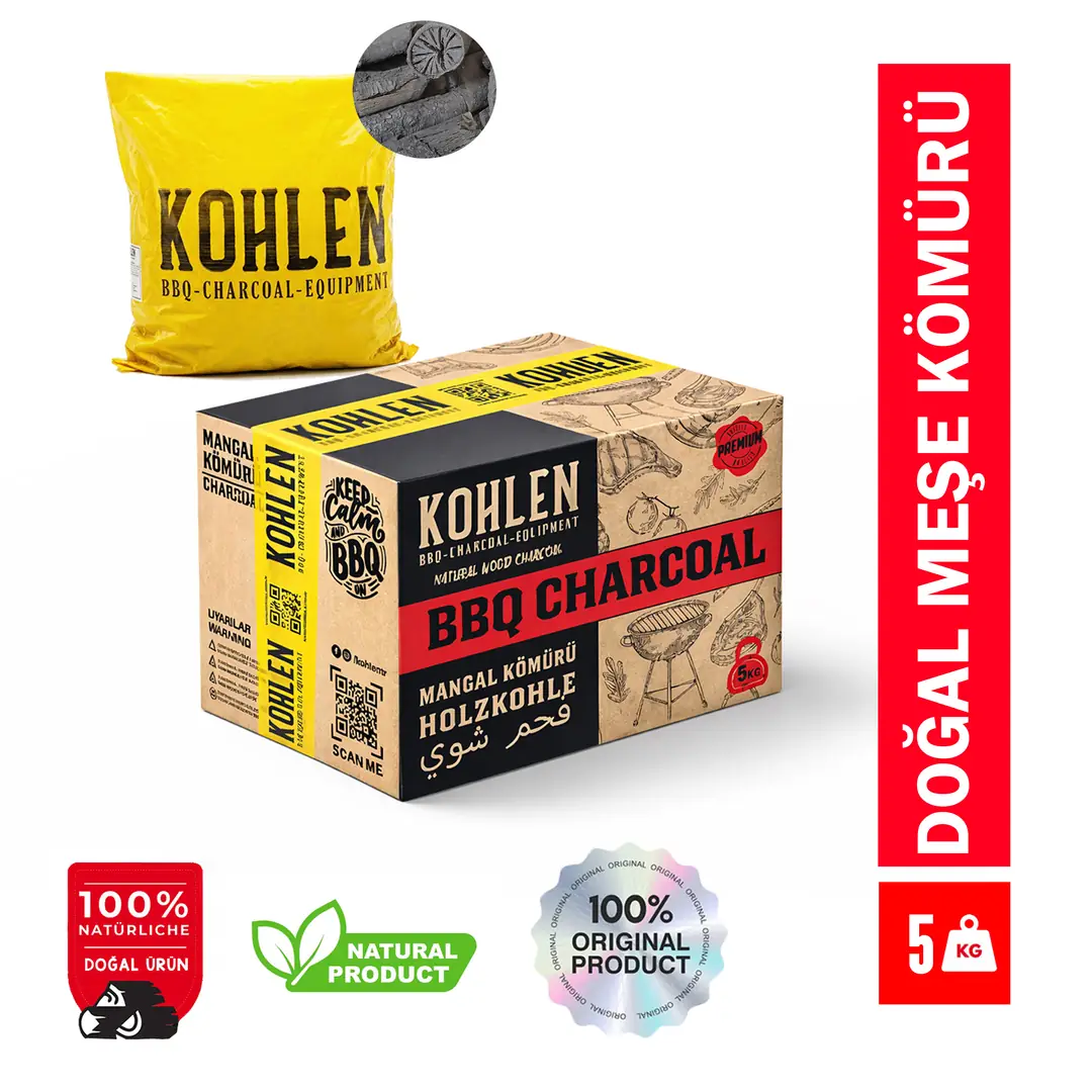 KOHLEN Doğal Meşe Mangal Kömürü Bbq Özel | Boylanmış | Doğal | 5 Kğ