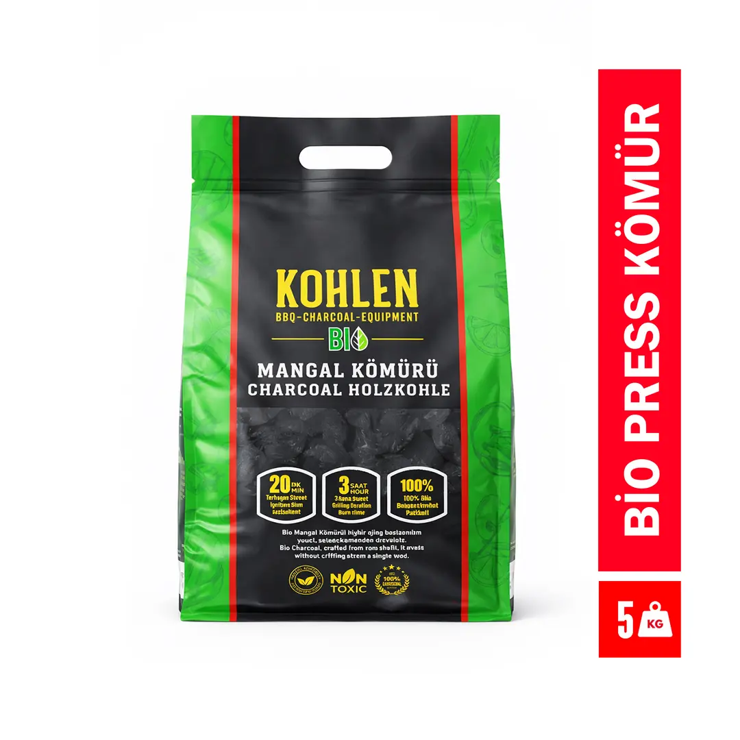 KOHLEN BioGlut 5 Kg BBQ Kömür – BİO Yumurta Press-Uzun Süreli Yanma, Premium Mangal Kömürü