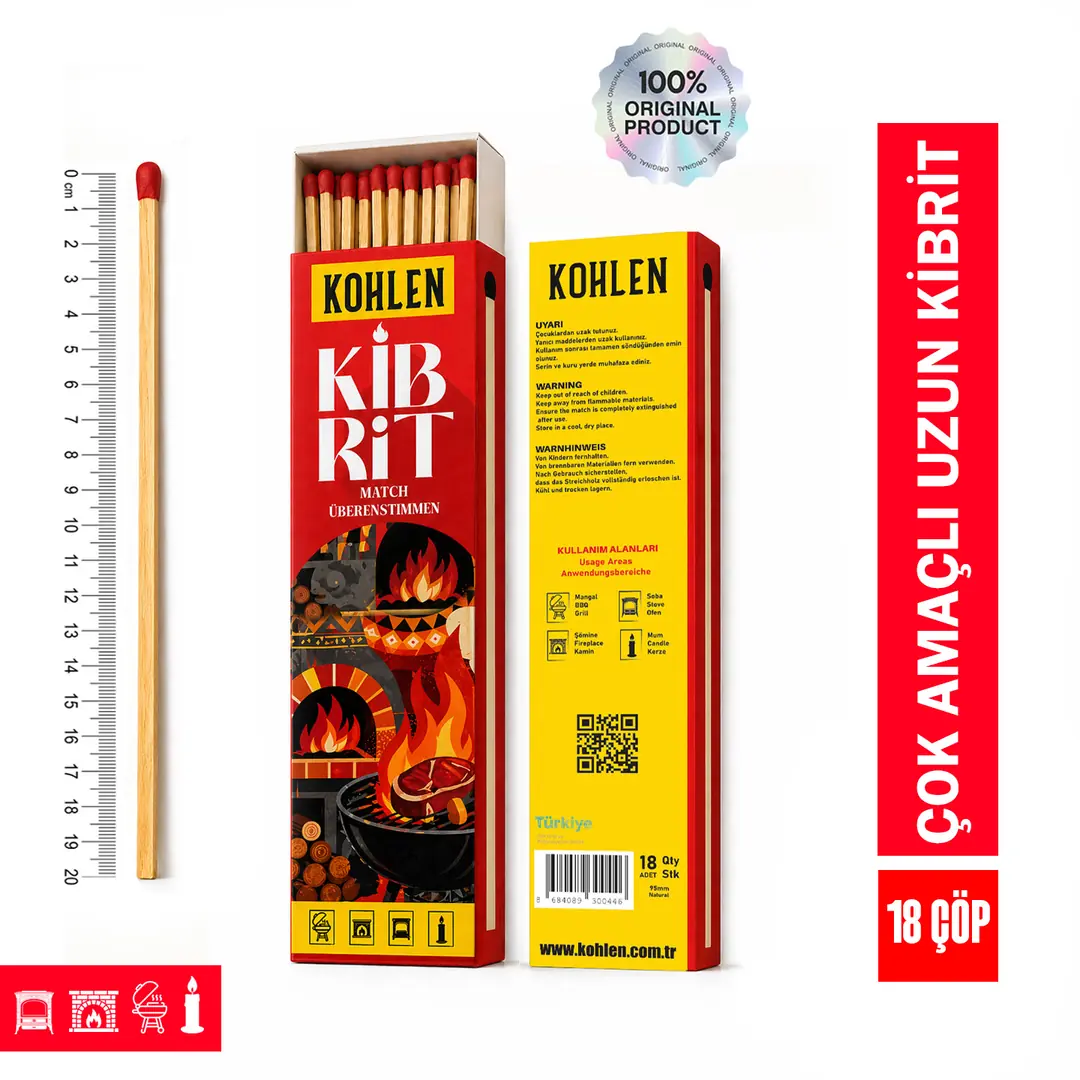 KOHLEN STREICHHOLZ Çok Amaçlı Uzun Kibritler – Şömine, BBQ, Soba ve Mum için