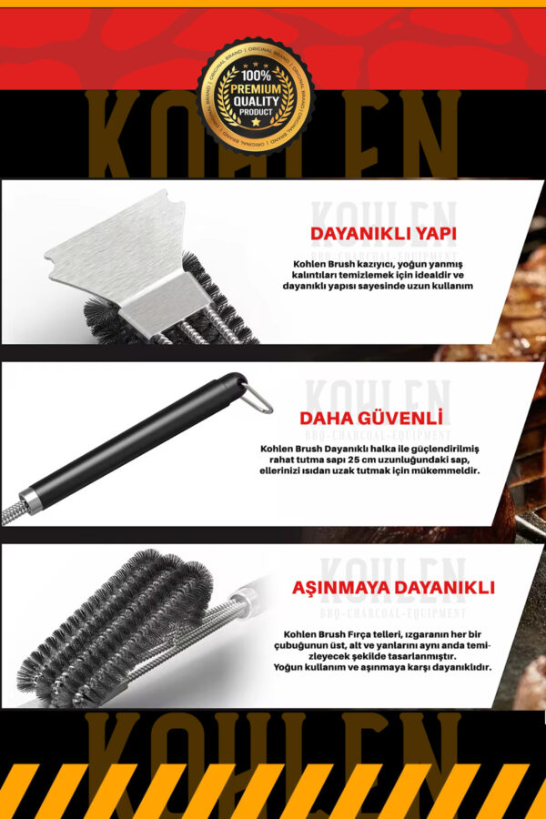 KOHLEN Mangal Izgara Barbekü Temizleme Fırçası Kazıyıcı - 41 cm, Dayanıklı Sap, 360° Temizlik - Görsel 2