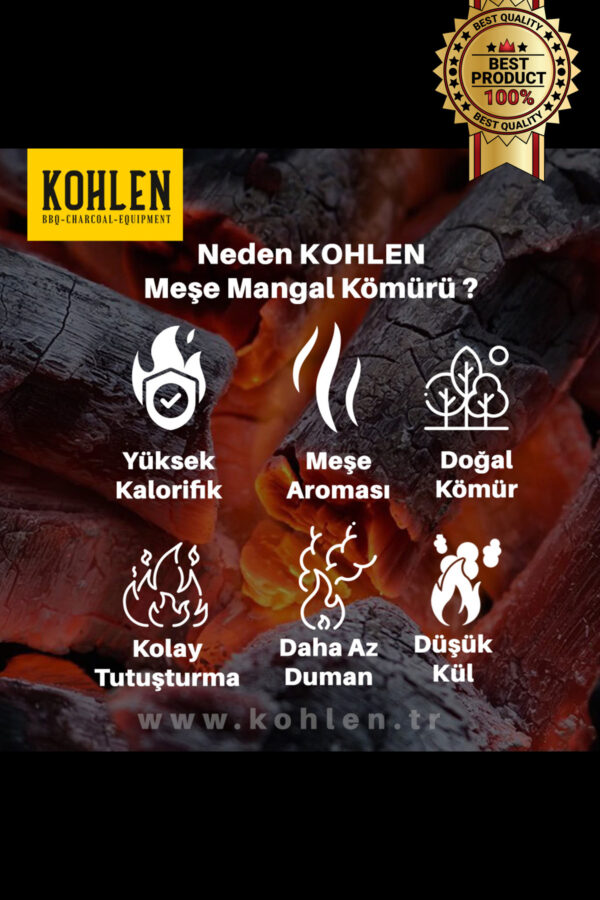 KOHLEN Doğal Meşe Mangal Kömürü Bbq Özel | BBQ Master Paket | 4 KOLİ - Görsel 4