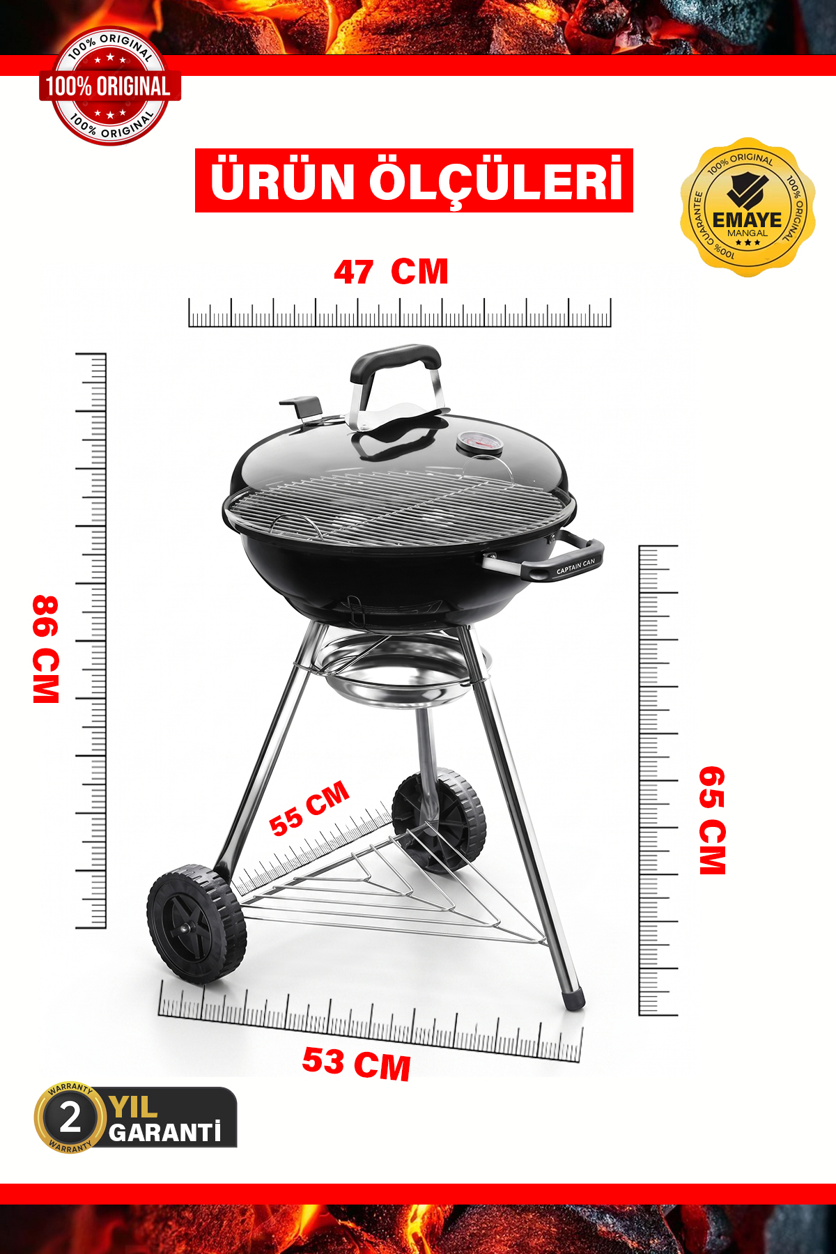 Captain Can Grill Emaye Kaplama Mangal | Kohlen Kömür | Aksesuar | Hazır Mangal Seti Yak Kullan - Görsel 4