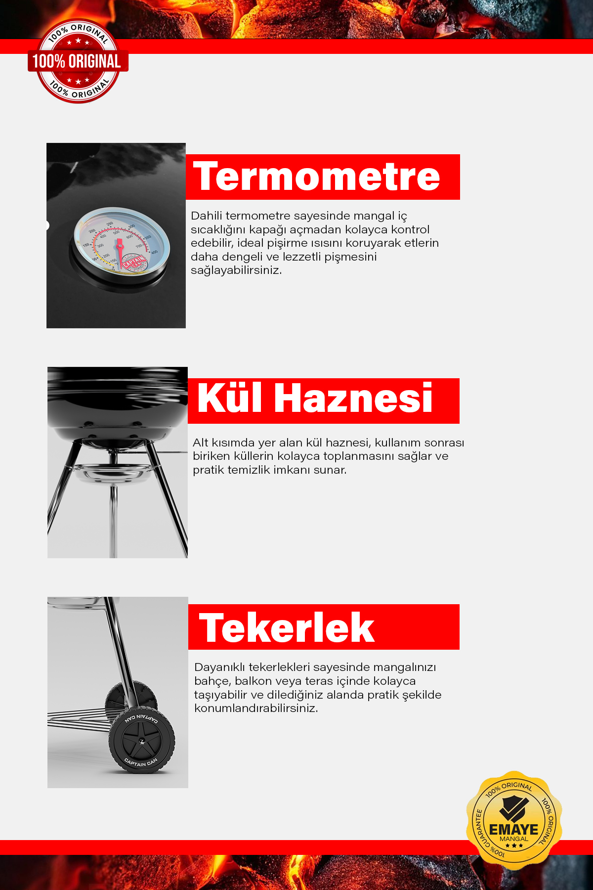 Captain Can Grill Emaye Kaplama Mangal | Kohlen Kömür | Aksesuar | Hazır Mangal Seti Yak Kullan - Görsel 3
