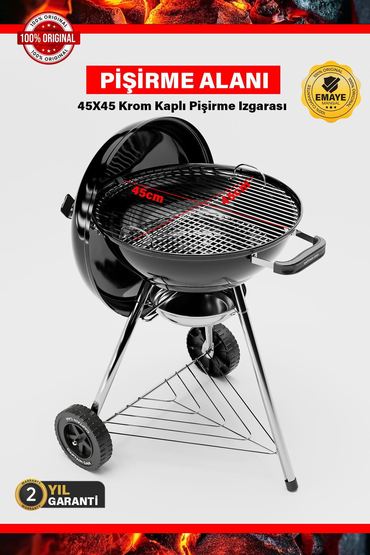 Captain Can Grill Emaye Kaplama Mangal | Kohlen Kömür | Aksesuar | Hazır Mangal Seti Yak Kullan - Görsel 5