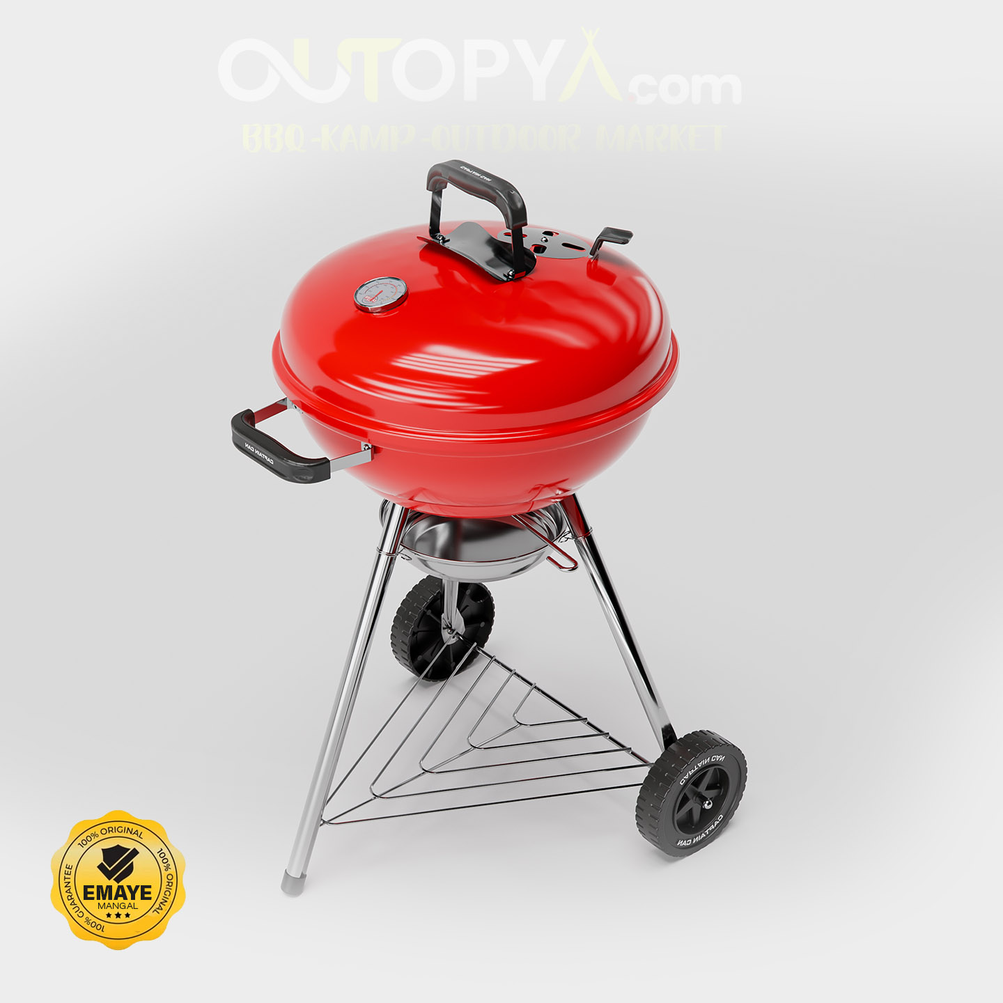 Captain Can Set Go 47 cm Kömürlü Mangal | KIRMIZI | Tekerlekli Emaye BBQ Mangal