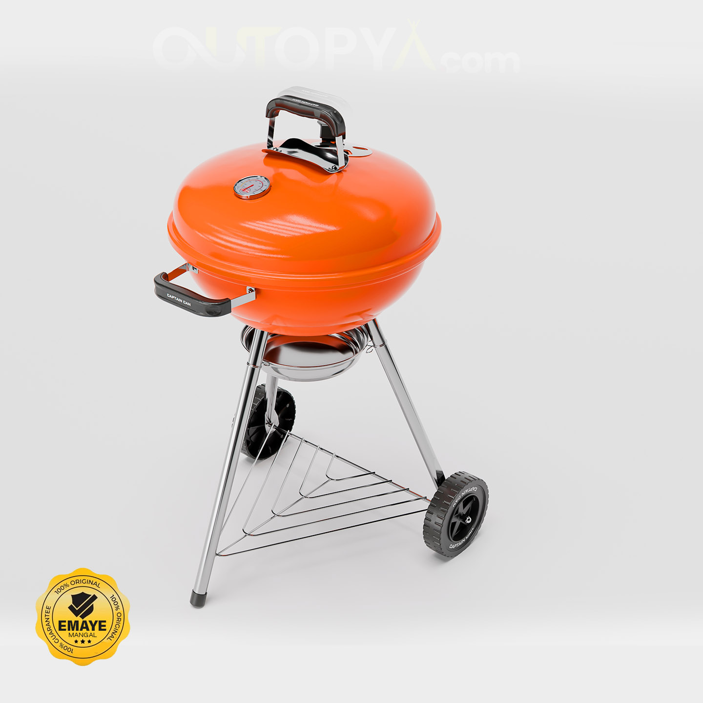 Captain Can Set Go 47 cm Kömürlü Mangal | TURUNCU | Tekerlekli Emaye BBQ Mangal
