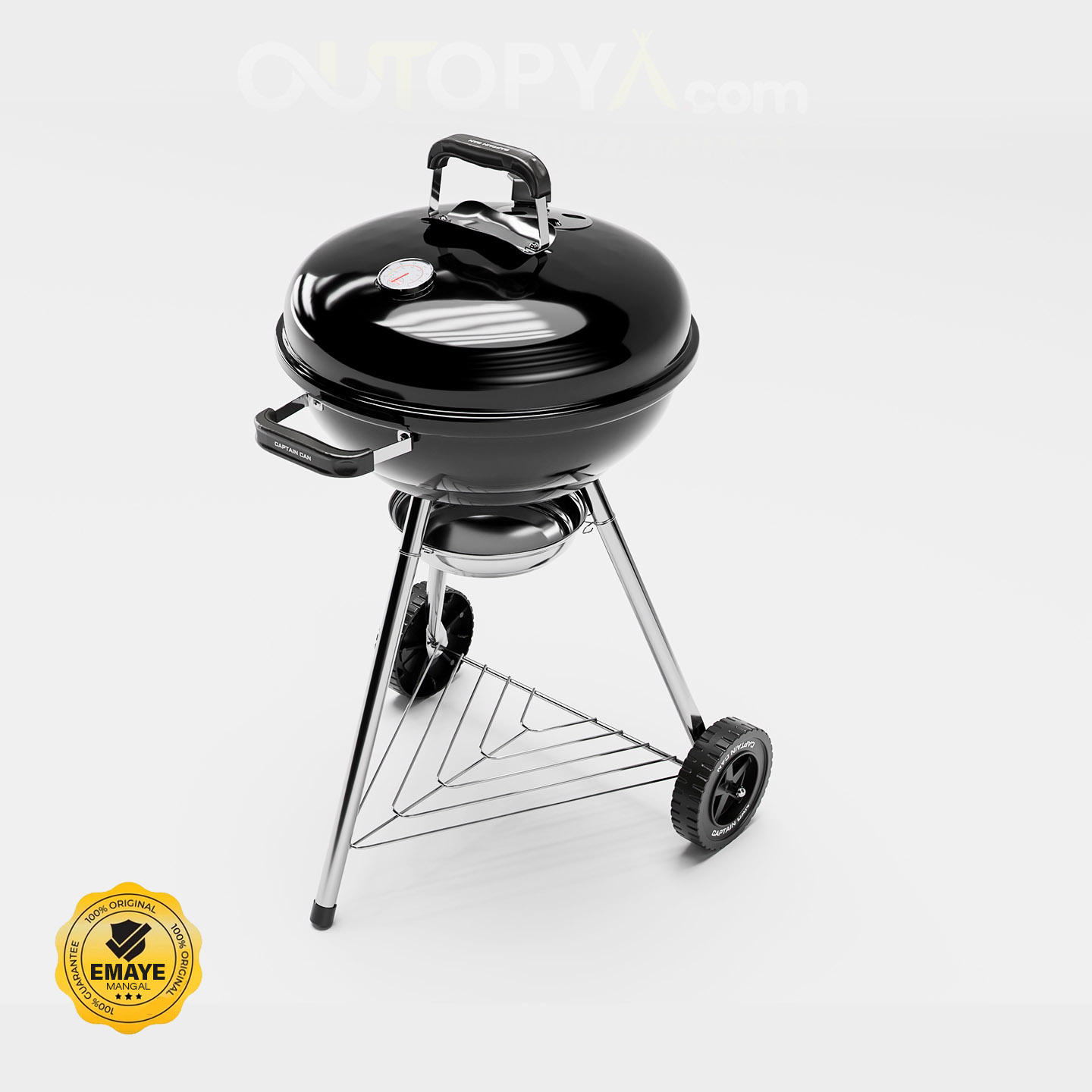 Captain Can Set Go 47 cm Kömürlü Mangal | Siyah | Tekerlekli Emaye BBQ Mangal
