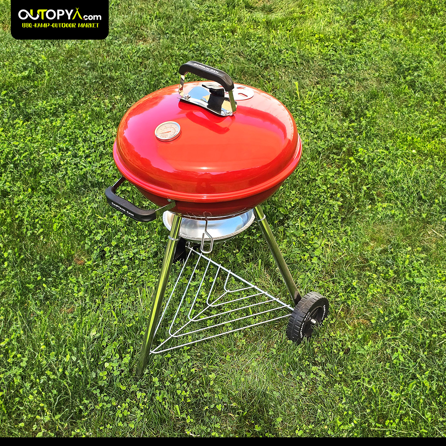 Captain Can Set Go 47 cm Kömürlü Mangal | KIRMIZI | Tekerlekli Emaye BBQ Mangal - Görsel 2
