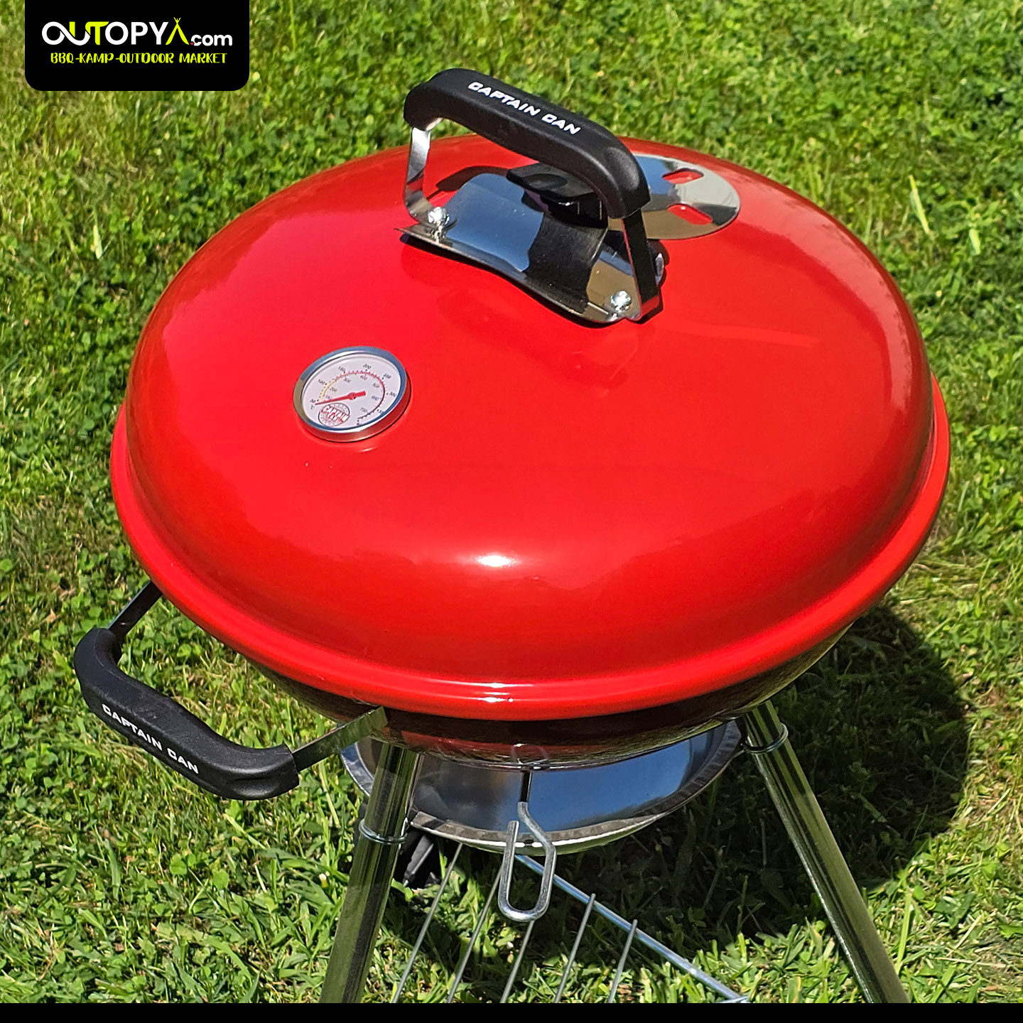 Captain Can Set Go 47 cm Kömürlü Mangal | KIRMIZI | Tekerlekli Emaye BBQ Mangal - Görsel 3