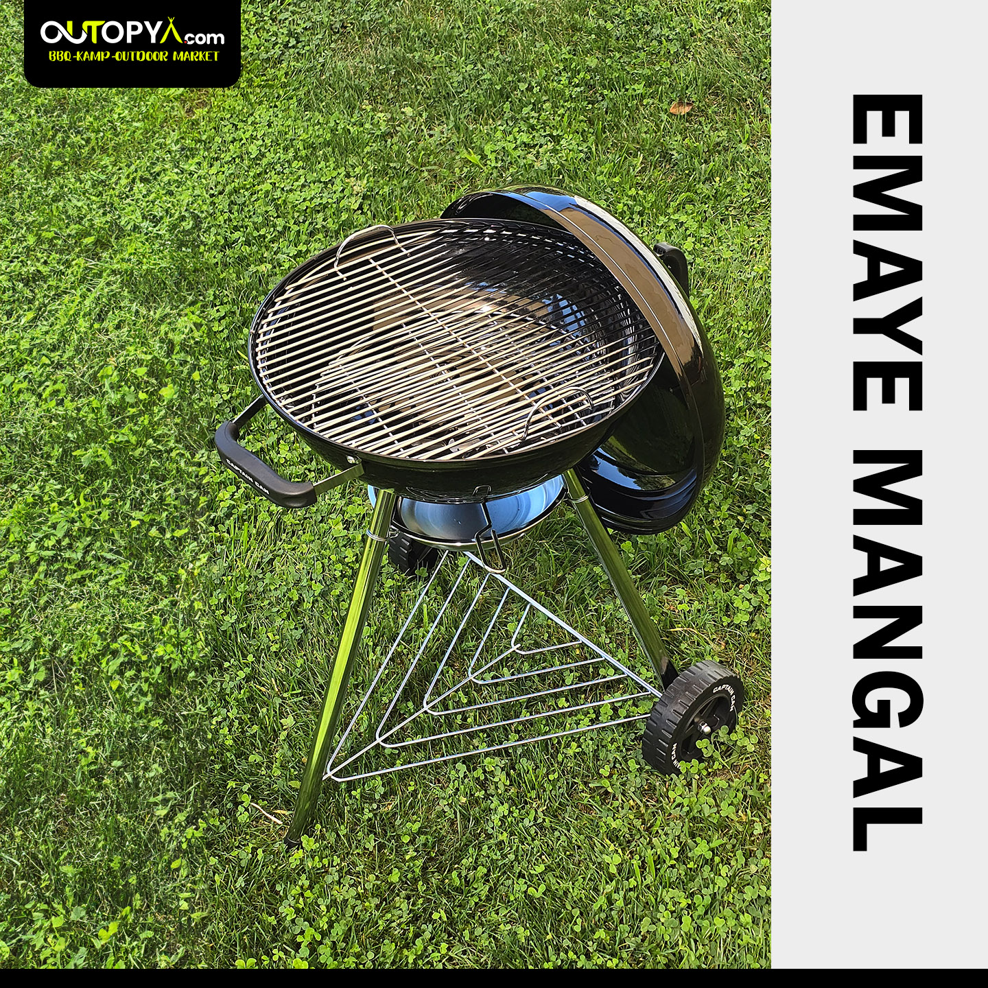 Captain Can Set Go 47 cm Kömürlü Mangal | Siyah | Tekerlekli Emaye BBQ Mangal - Görsel 3