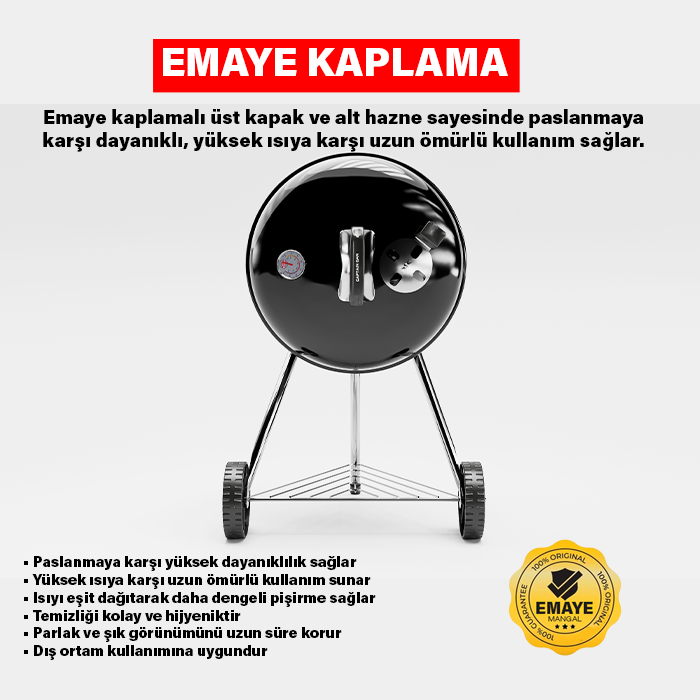 Captain Can Set Go 47 cm Kömürlü Mangal | TURUNCU | Tekerlekli Emaye BBQ Mangal (Kopya) - Görsel 4
