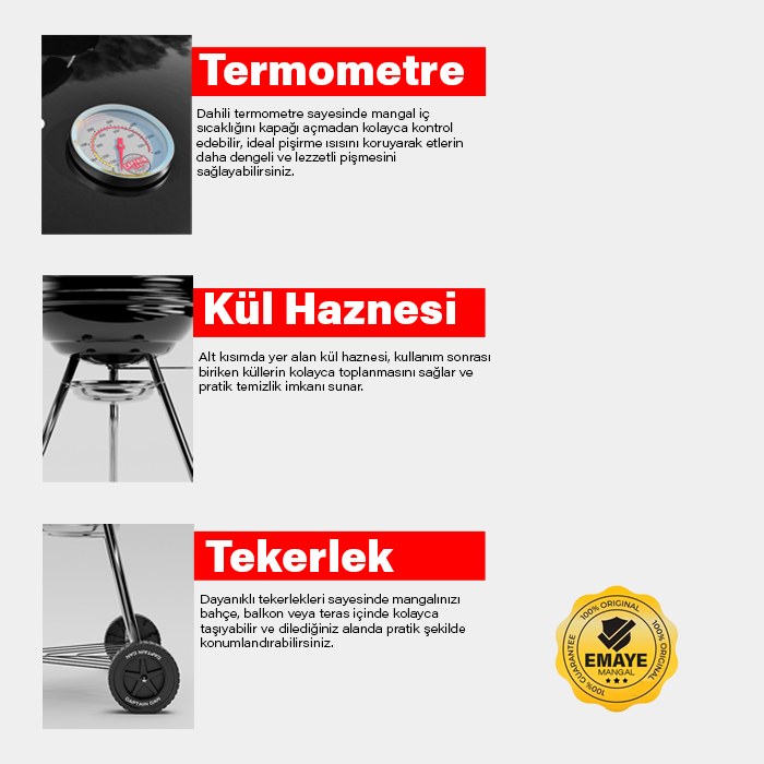 Captain Can Set Go 47 cm Kömürlü Mangal | TURUNCU | Tekerlekli Emaye BBQ Mangal (Kopya) - Görsel 3